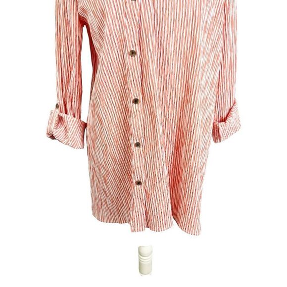 Jorli Red & White Asymmetrical Button Shirt Seersucker Lagenlook Tunic Size 16 - Picture 3 of 10